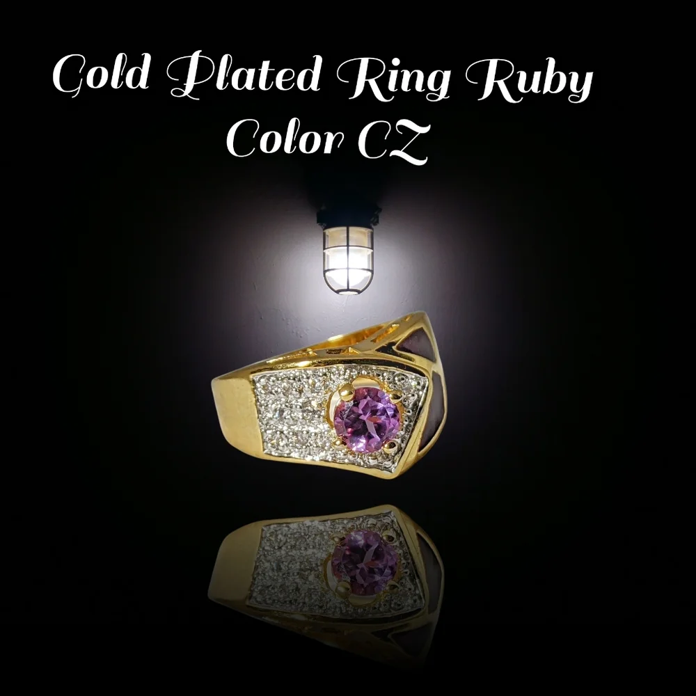 Gold Plated Ring Ruby Color CZ Size 8 NWOT